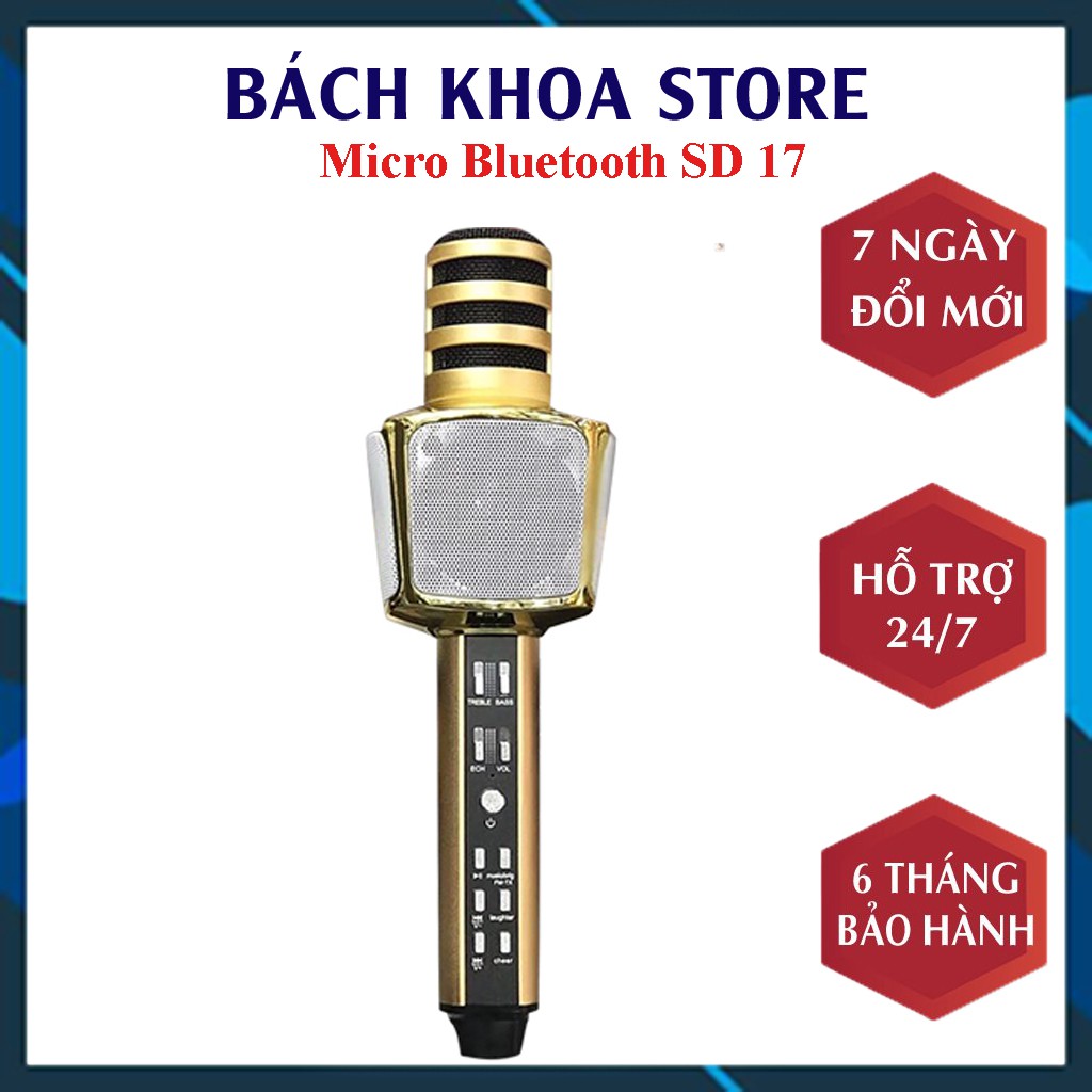 [Mã ELHACE giảm 4% đơn 300K] Micro Karaoke Bluetooth SD-17 JVJ Loại 1 Micro Hát Kèm Loa Âm Thanh Chuẩn, Bass Hay