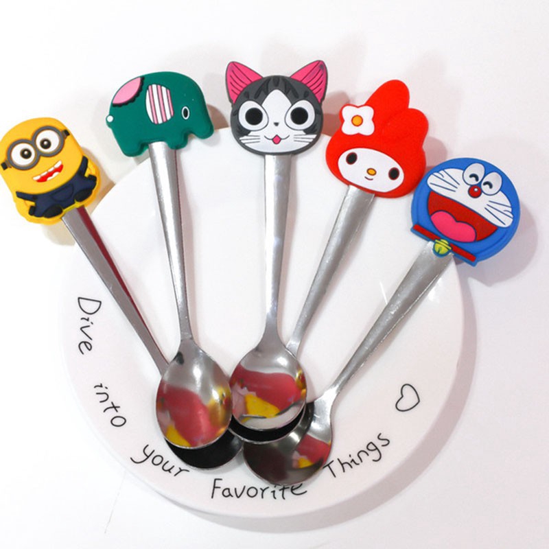 Muỗng inox có cán hình hoạt hình silicon đáng yêu