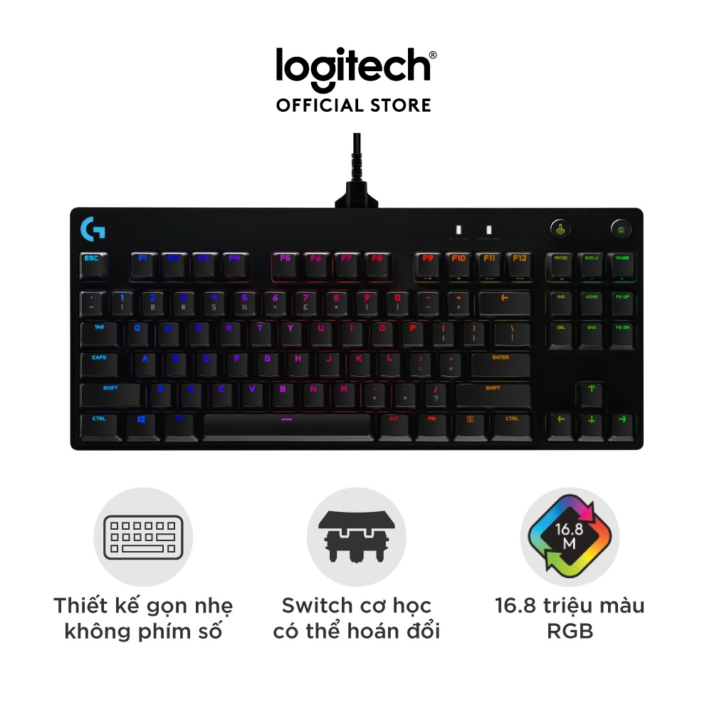 [Mã ELLOGIWL5 giảm 10% đơn 500K] Bàn phím cơ game có dây Logitech G Pro - Không phím số, switch GX Clicky, RGB