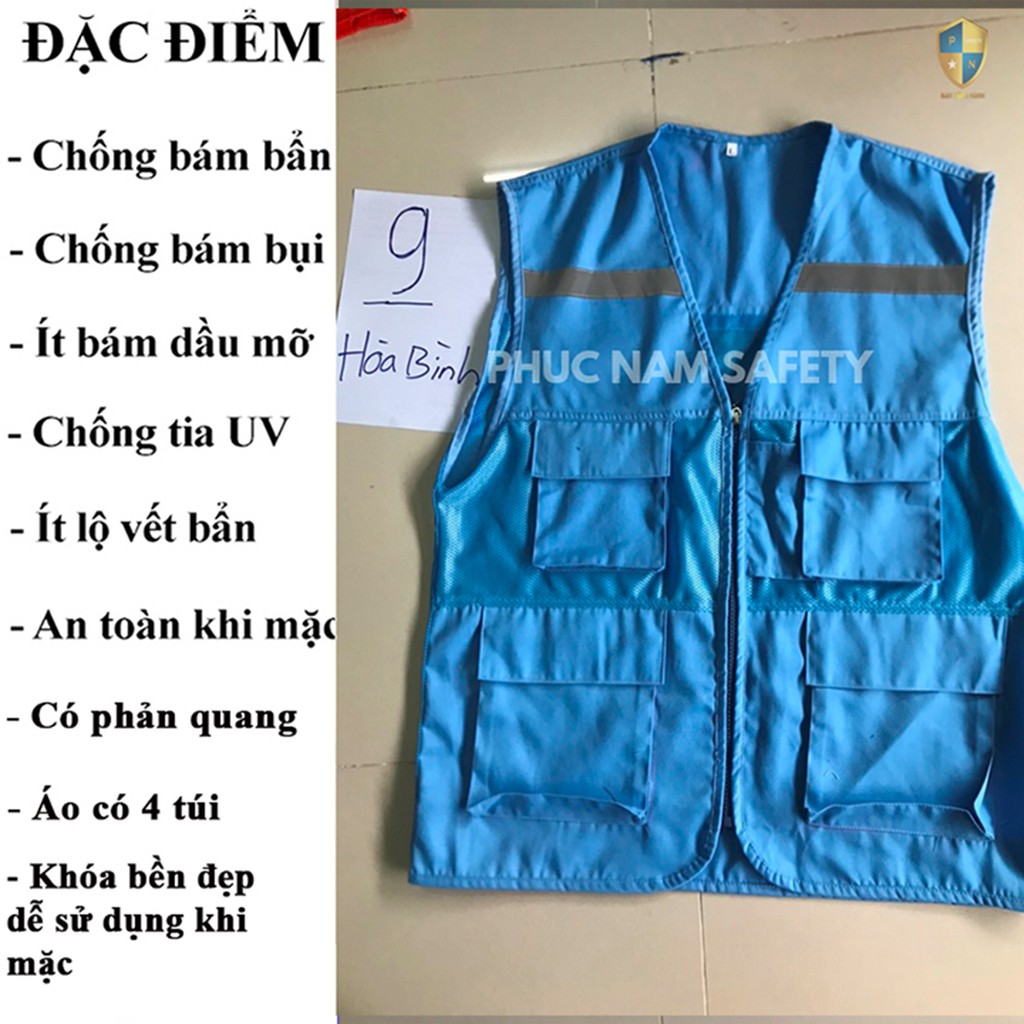 Áo bảo ghi lê phản quang màu xanh hòa bình, áo ghi lê, đồng phục kỹ sư, BHLĐ Phúc Nam