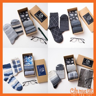Tổng hợp tất nam cao cấp Caramella cổ cao, set vớ nam 4 đôi kèm túi zip