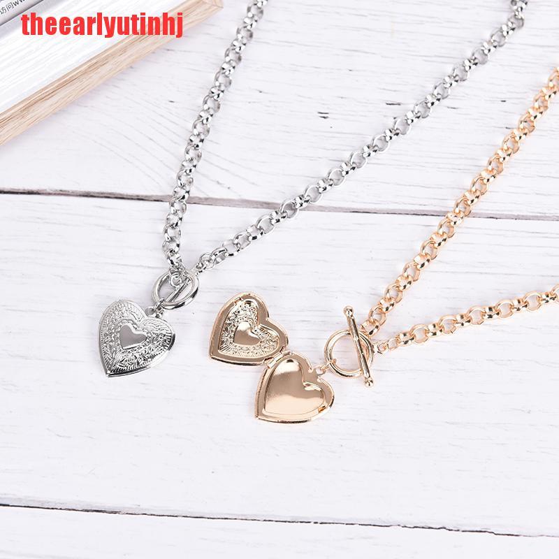 INHJ Fashion Heart Shaped Picture Frame Locket Pendant Necklace Charm Jewelry Gift