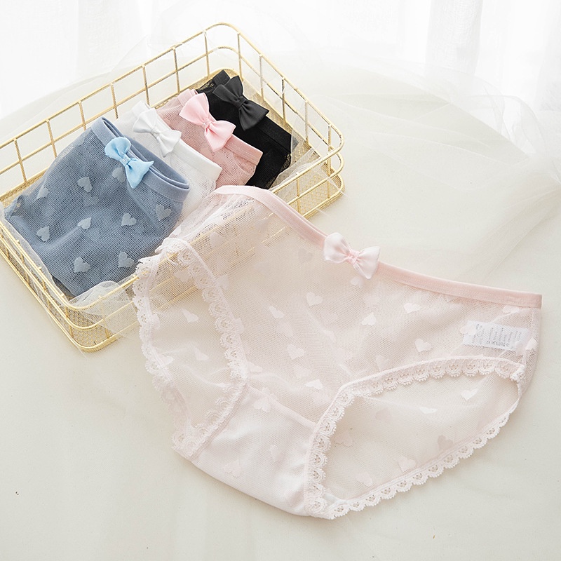 Quần lót nữ ren lưới đính nơ điệu đà dễ thương QLN33