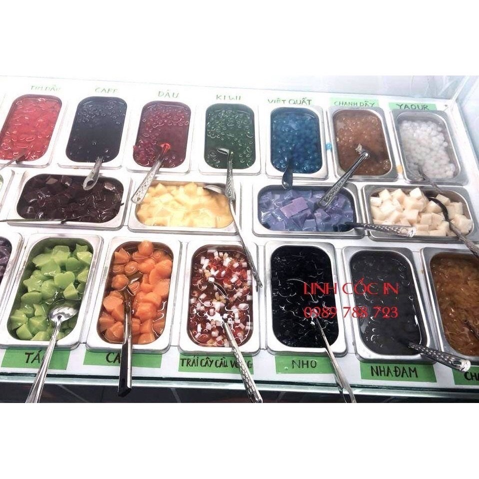 Khay inox GN 1/3, khay inox 304 đựng thực phẩm, thạch topping bán trà sữa size 1/3
