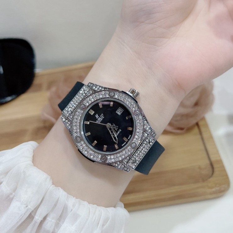 (Hublot hương vani) Đồng hồ nữ Hublot, dây silicon, hàng full box (601), thẻ bảo hành 12 tháng