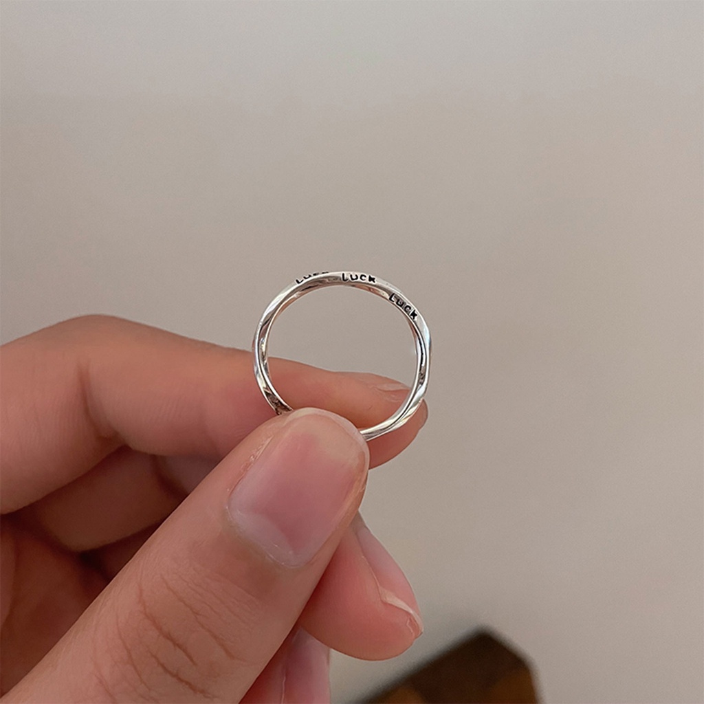 Nhẫn May Mắn Mạ Bạc Thiết Kế Hở Có Thể Điều Chỉnh Phong Cách Retro Hàn Quốc