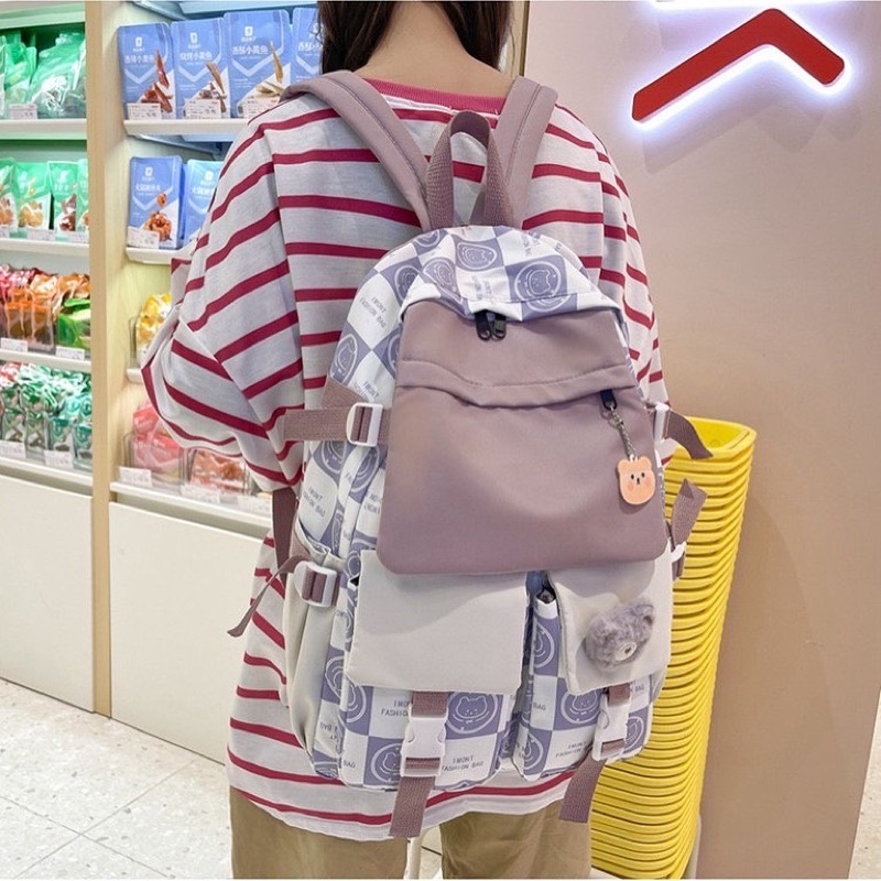 Balo Ulzzang Nam Nữ Basic Hàn Quốc Dễ Thương,Balo Nữ Đi Học Thời Trang Nhiều Mặt Gấu Hoạt Hình