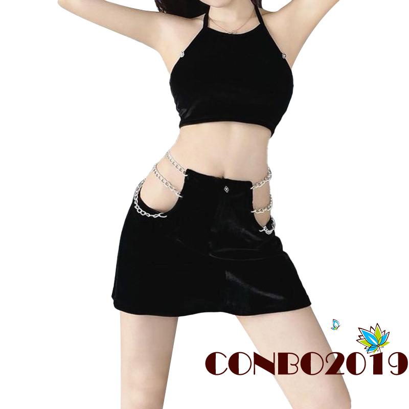 Hgm-đầm Yếm Phối Dây Xích Dáng Ôm Lưng Cao Thời Trang Mùa Hè Dành Cho Bạn Nữ Mặc Vào Mùa Hè