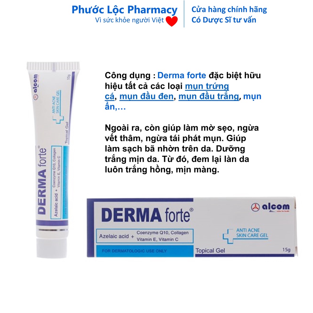 Derma Forte Gel chính hãng. Dermar fore 15g giảm mụn, sáng da.