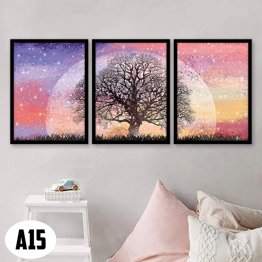 Bộ 3 Tranh Treo Tường Có Khung (30cm x 40cm x 3bức, dày 2cm) Thiên Nhiên Tươi Đẹp (Mã A15). Tranh Trang Trí Phòng