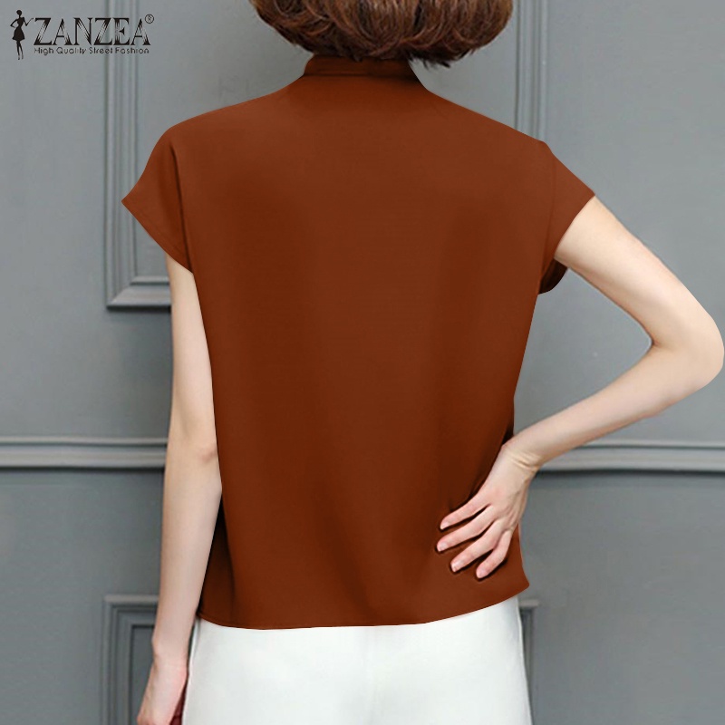 Áo sơ mi Zanzea tay ngắn dáng rộng màu trơn cài nút thanh lịch cho nữ