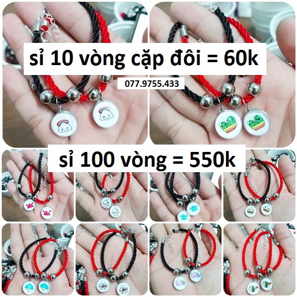 Sỉ 10 Vòng tay cặp đôi nam nữ : 10 vòng  = 60k [ vòng tay cỏ 4 lá - mua 100 cái = 550k - 077.9755.433 ]