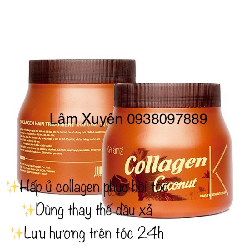 Hấp dầu COLLAGEN COCONUT KARANZ 1000ml hủ nâu FREESHIP dưỡng chất mềm mượt, hương thơm ngọt ngào, lưu hương 24h