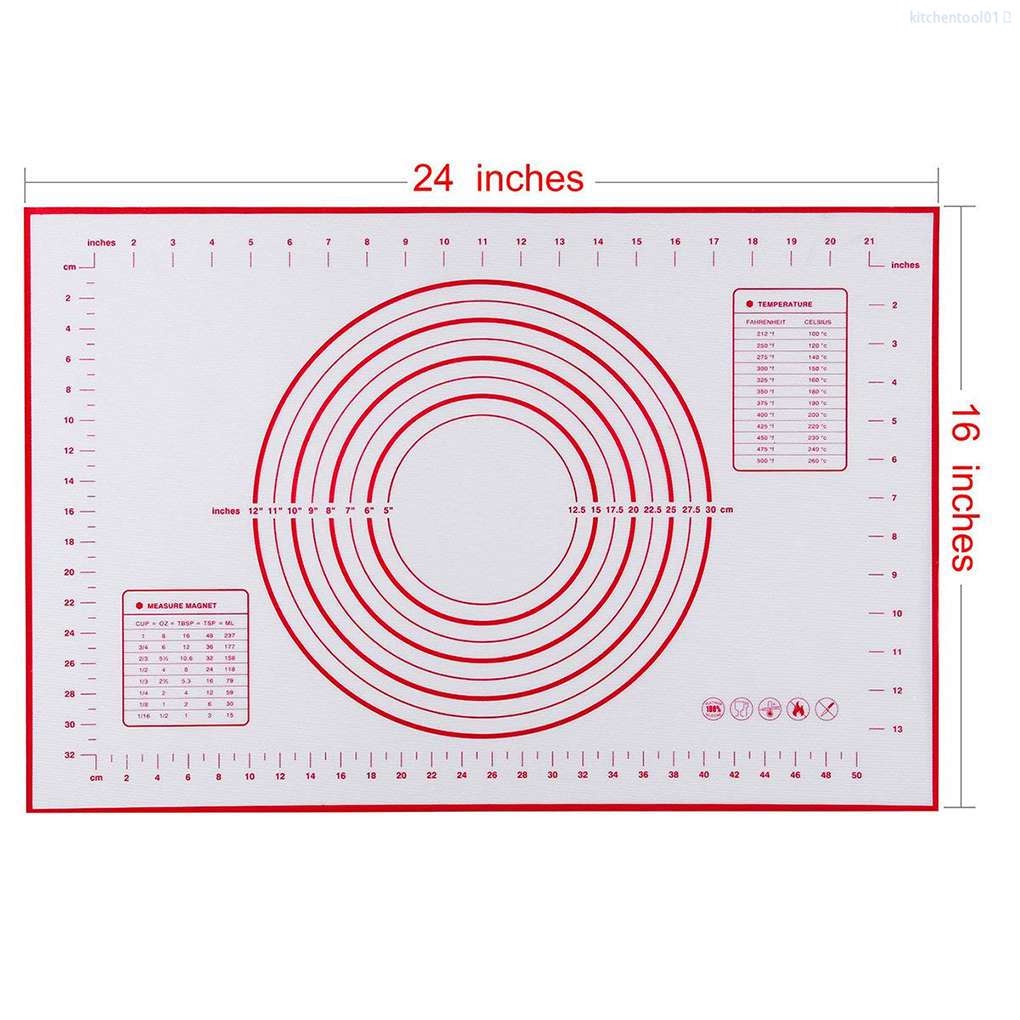 Thảm Nhào Bột Bằng Silicon Chống Dính Màu Đỏ 60x40cm Tiện Dụng Cho Nhà Bếp Diytool01