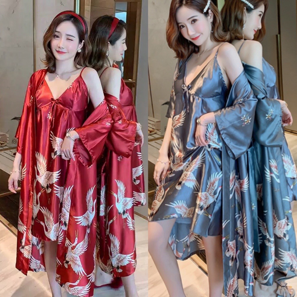 [Sẵn Hàng]♥️Set Bộ Đầm,Váy Ngủ Hạc 2 Màu(ảnh thật)Size M,L,XL