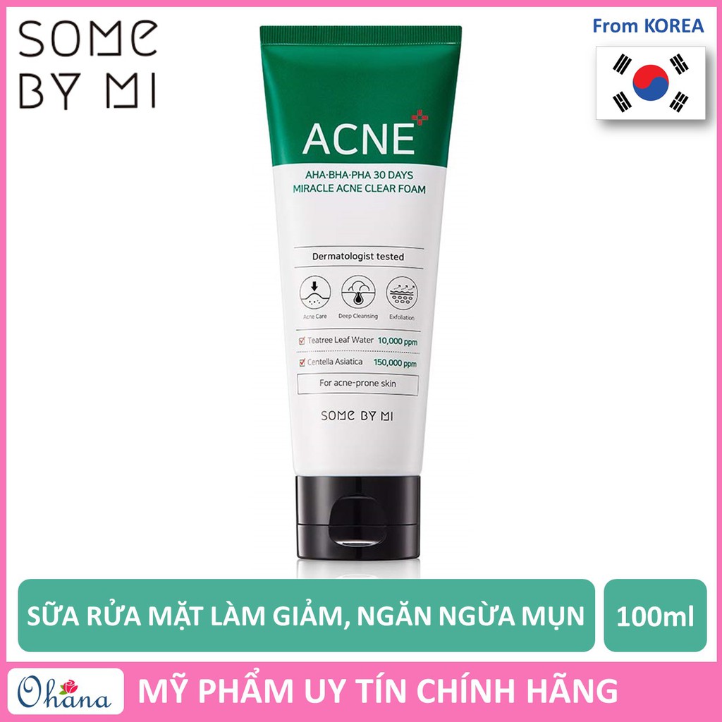 Sữa Rửa Mặt Làm Giảm, Ngăn Ngừa Mụn Some By Mi AHA-BHA-PHA 30 Days Miracle Acne Clear Foam 100ml