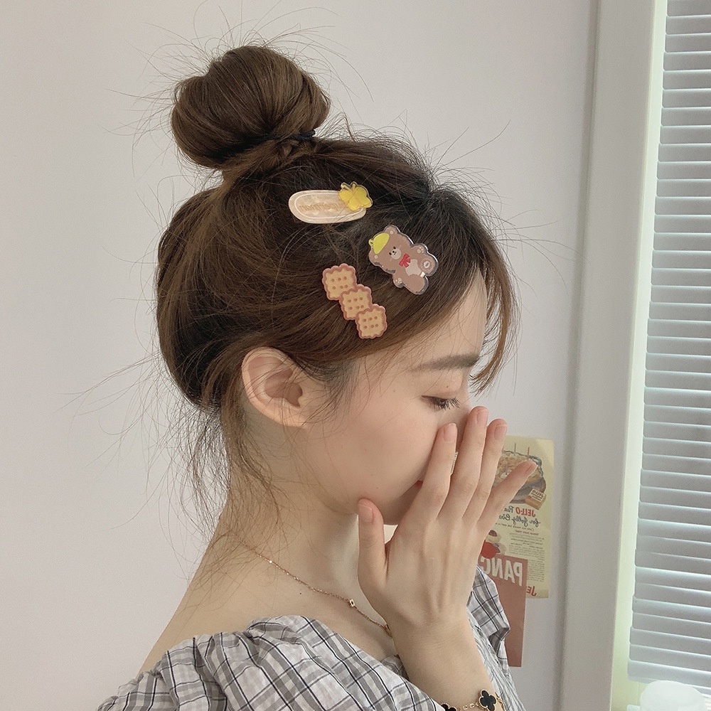 Bộ Kẹp Tóc Mái Mềm Hình Chú Gấu Đơn Giản Dễ Thương Thời Trang Mùa Hè Phong Cách Hàn Quốc Cho Nữ
