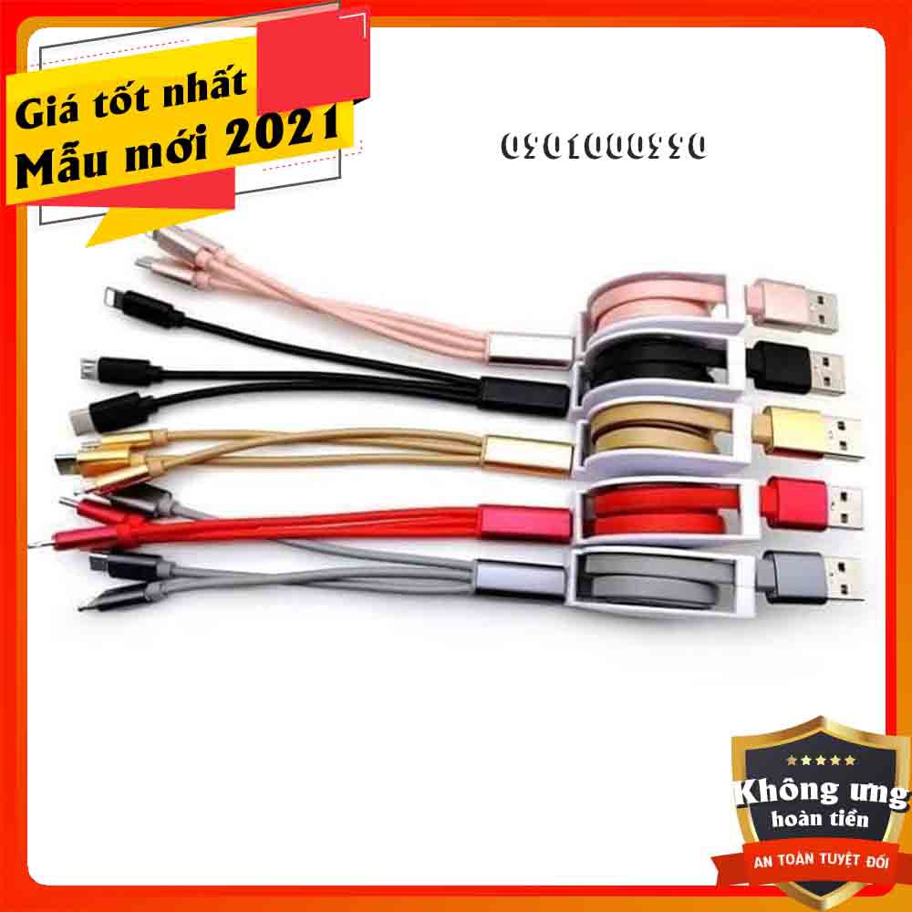 Cáp sạc dây rút đầu USB đa năng 3 đầu - Dài 1m - 3 đầu phù hợp iPhone, Android, Type-C