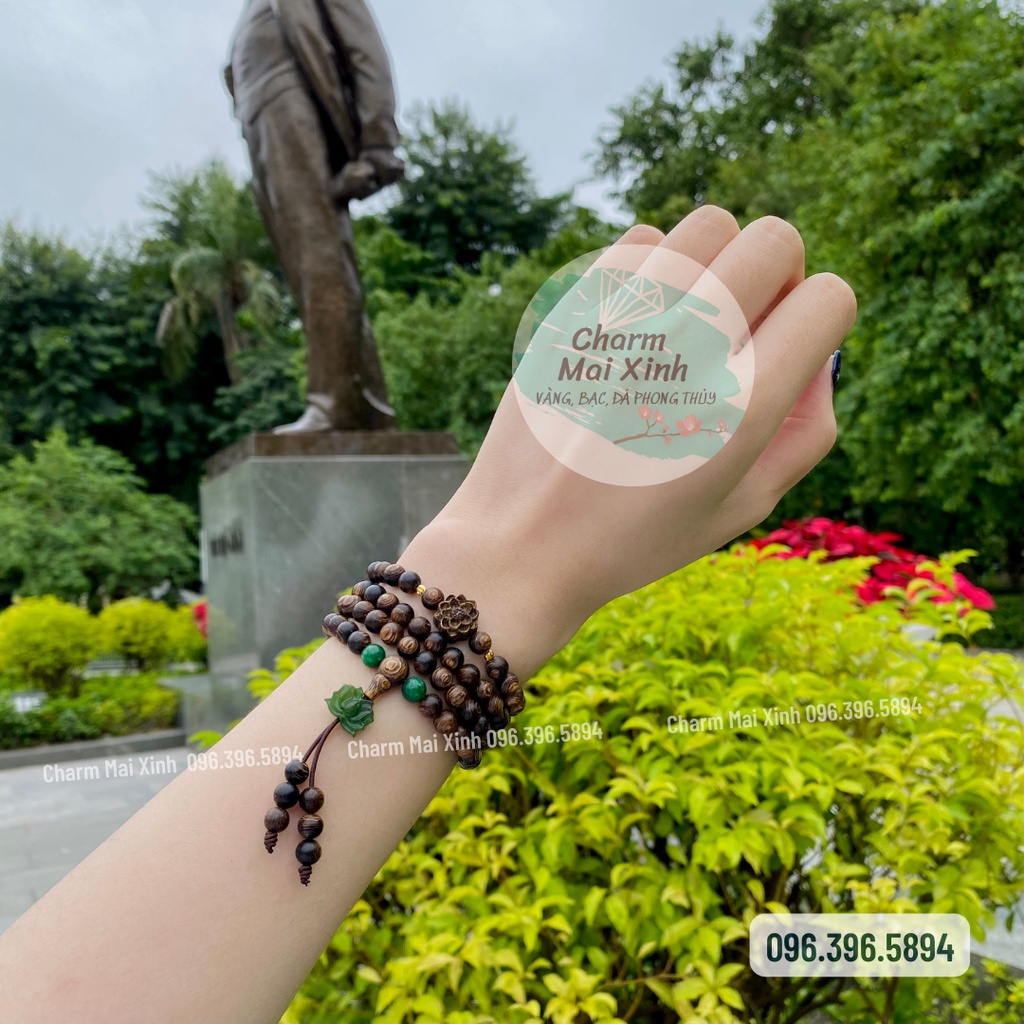 [CÓ ẢNH + VIDEO THẬT] Chuỗi Trầm Hương sánh chìm 108 hạt + Sen bích + Sen Trầm - Vòng tay gỗ Nam Nữ tự nhiên
