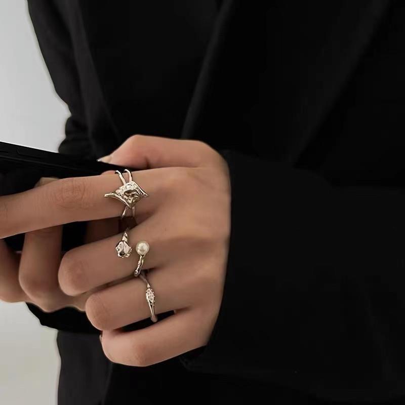 Set nhẫn hở đính ngọc trai phong cách retro thời trang 19A1679