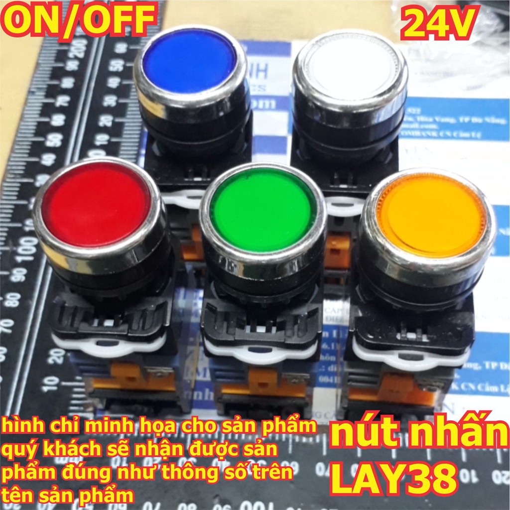 Nút nhấn tủ điện ON/OFF, ấn giữ LAY38-11DS, 1 thường đóng, 1 thường mở, phi 22mm, có led áp 24V, có 5 màu kde5604