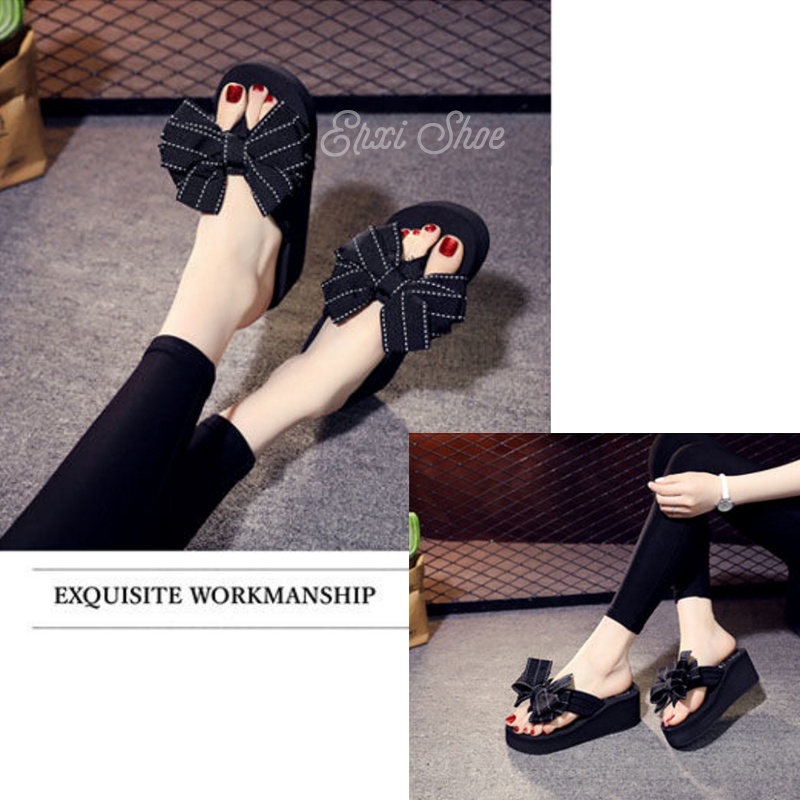 Dép Xỏ Ngón Đế Dày 5.5cm Phối Nơ Thời Trang Cho Nữ