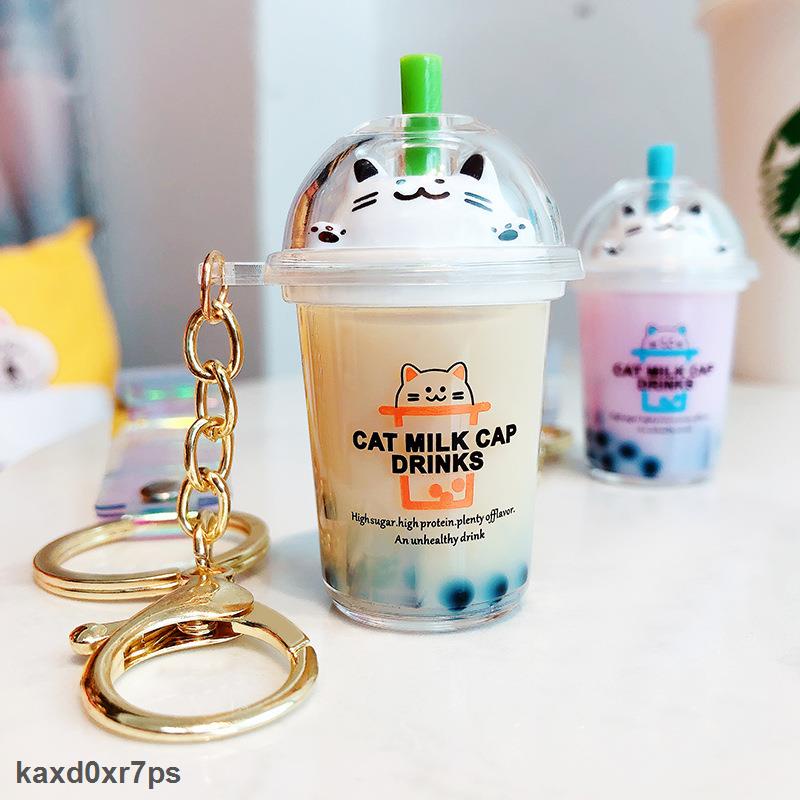 Loại Tốt Móc khóa hình ly trà sữa mèo con hoạt hình sáng tạo dễ thương cho nam và nữ