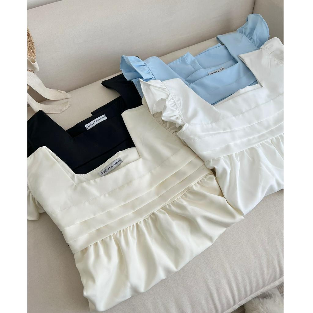 Set 2 món, áo kiểu nữ babydoll viền kèm quần short  xinh 4 màu Hàn Quốc Kozoda S22