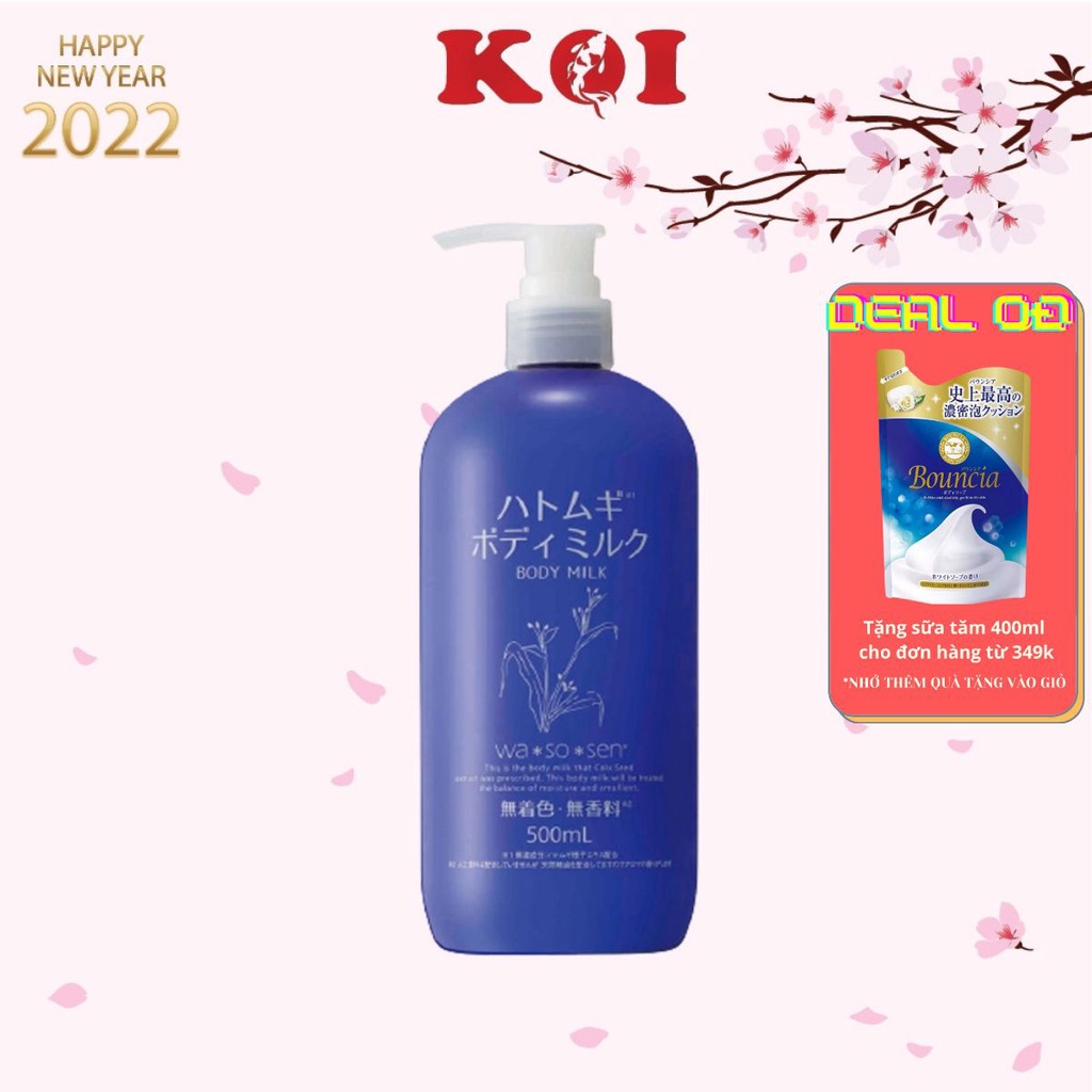 Sữa dưỡng thể trắng da toàn thân Body Milk Hatomugi Wasosen 500ml