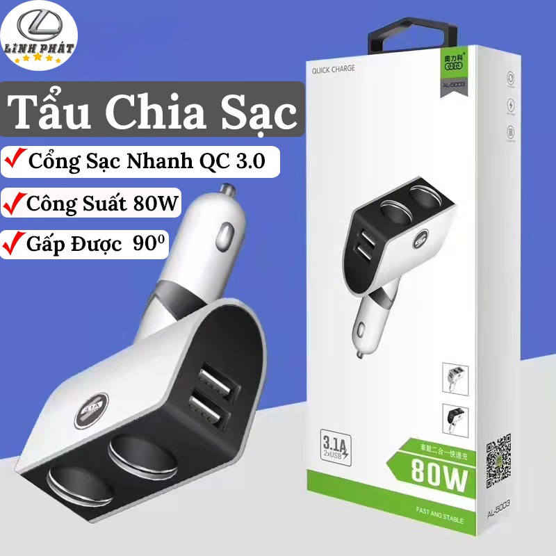 Tẩu Sạc Ô Tô - Chia 2 Nguồn Tẩu 1 Cổng Sạc 3.1A Và Tẩu Sạc Nhanh Ô Tô  QC3.0 VER 4