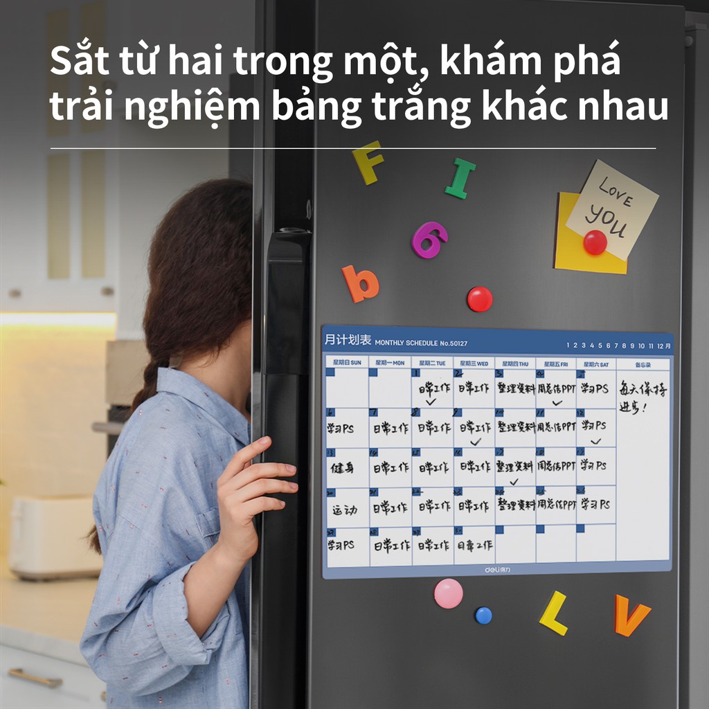 [Mã LIFEDL44 giảm 50K đơn 99K] Bảng nhắc việc từ tính không viền Deli 420x300mm - 50127