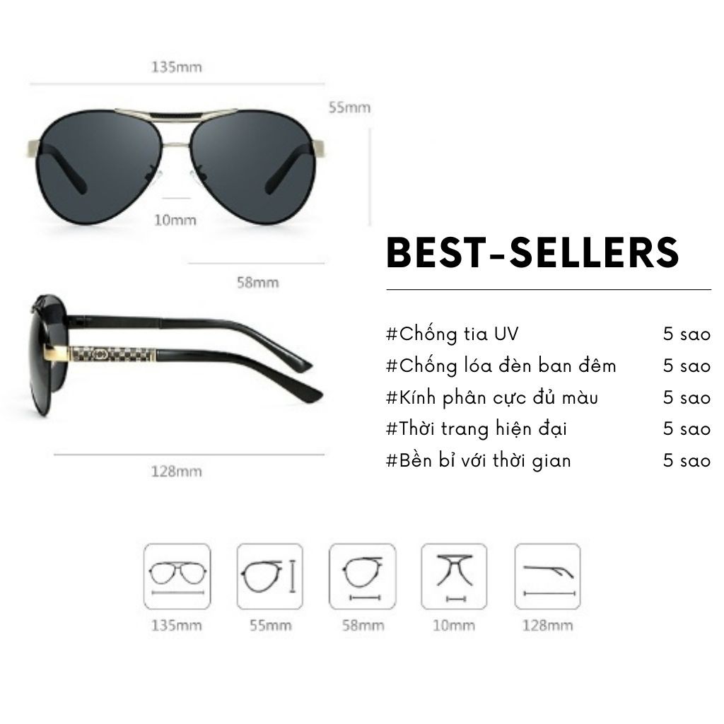 Kính râm đi đêm chống lóa đèn, chống tia UV phong cách Châu Âu, gọng kim loại, mắt kính nhiều gam màu thời trang unisex | BigBuy360 - bigbuy360.vn
