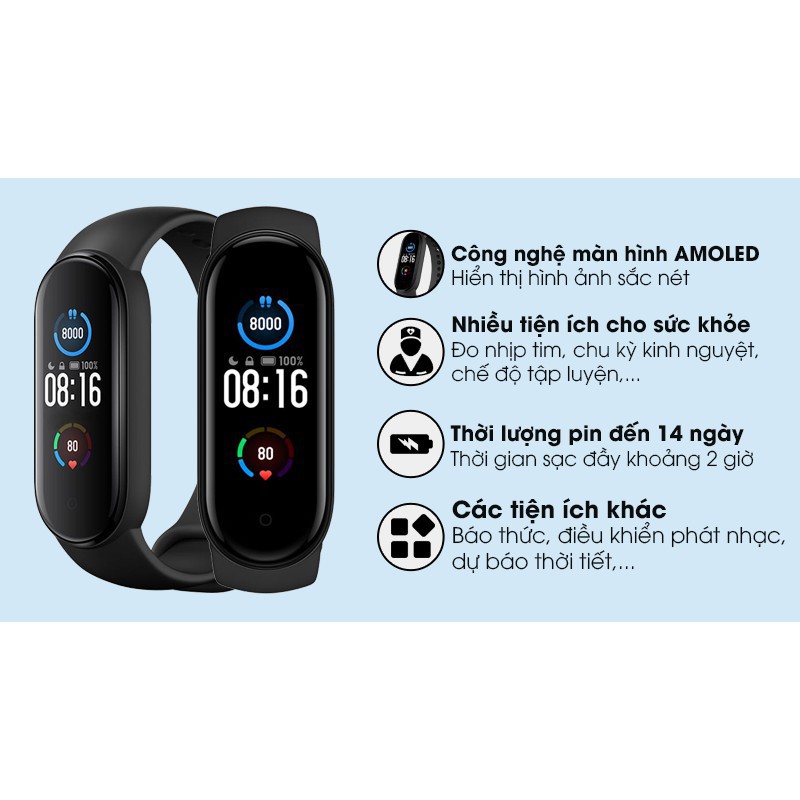 Đồng Hồ Xiaomi Mi Band 5/4 Thiết kế nhỏ gọn - chống nước - Đo nhịp tim - Chính hãng bảo hàng 12 tháng