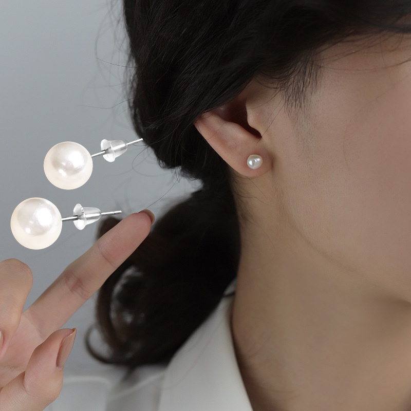 1 Đôi Bông Tai Ngọc Trai Giả Màu Bạc Tinh Tế Thời Trang Dành Cho Nữ