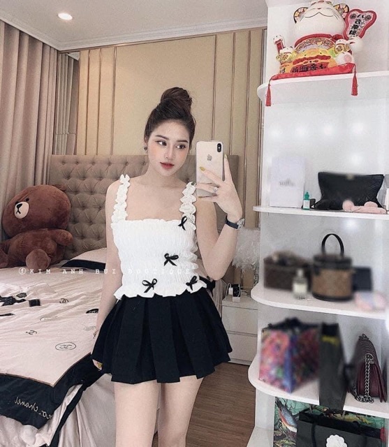 [Rẻ Vô Địch] Set Bộ, Set Áo Chun Nơ Kèm Chân Váy Siêu Xinh (có ảnh thật)