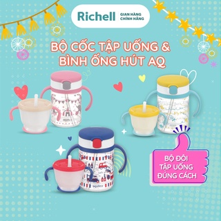 Bộ Cốc tập uống 3 giai đoạn và Bình ống hút RICHELL AQ chống sặc Baby