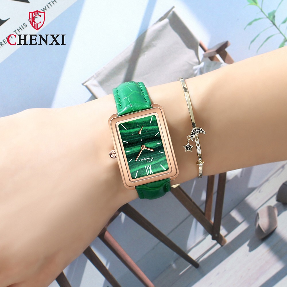 Đồng hồ đeo tay thời trang Chenxi Malachite màu xanh lá sang trọng chống nước dành cho nữ