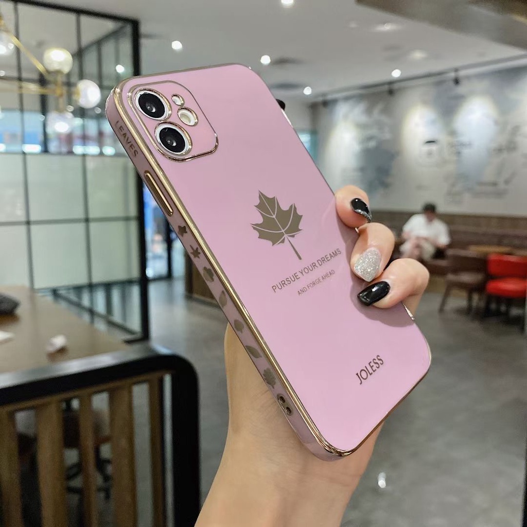 Ốp Điện Thoại Họa Tiết Lá Phong Có Khung Bảo Vệ Ống Kính Máy Ảnh Cho VIVO Y36 Y35 Y02T Y27 Y78 5G