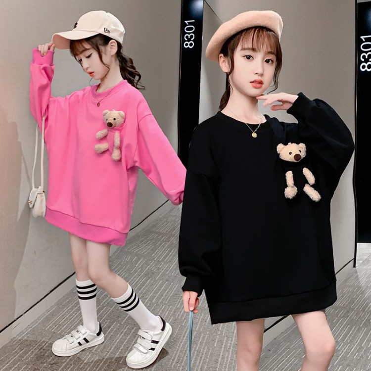 Đầm Hoodie Có Túi In Hình Gấu Xinh Xắn Cho Bé Gái