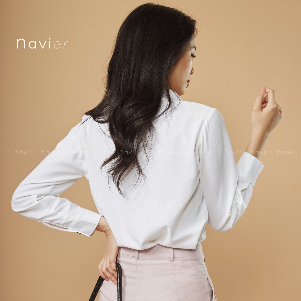 ÁO SƠ MI NỮ DÀI TAY CÔNG SỞ CỔ ĐỨC BASIC VẢI ĐŨI NHIỀU MÀU - LINEN SHIRT SM01 NAVIER | BigBuy360 - bigbuy360.vn