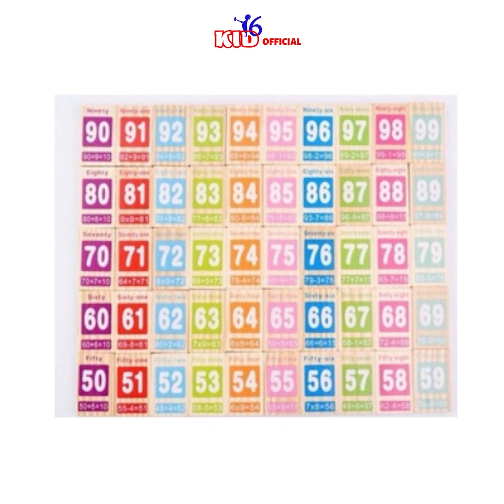 Đồ chơi trẻ em thông minh KID6 trò chơi domino 100 số bằng số tiếng anh bằng gỗ