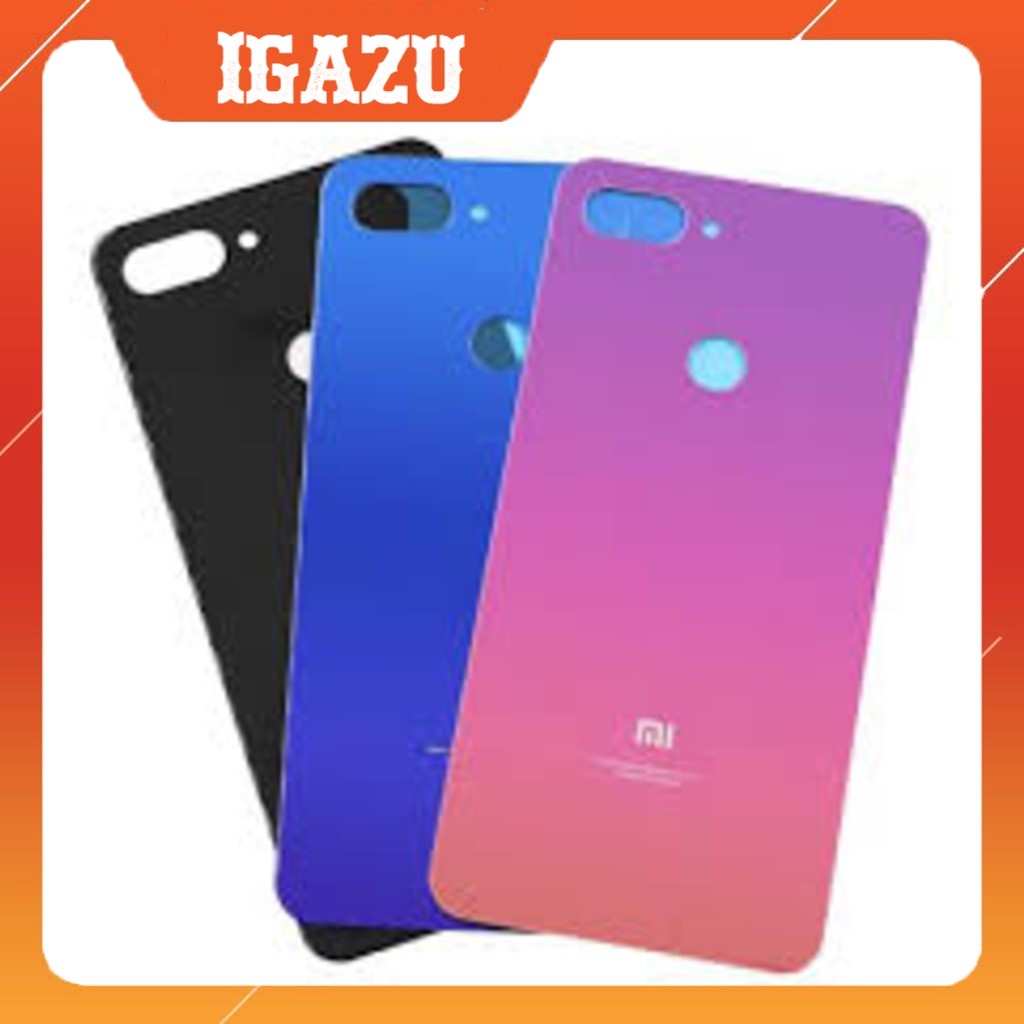 Nắp lưng điện thoại Xiaomi Mi 8 lite zin chất liệu kính thủy tinh (màu đen-xanh-hồng) - IGAZU