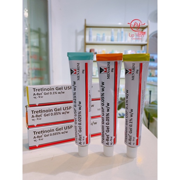 Tretinoin Aret gel 0.1% - 0.05% - 0.025% (20g) - tretinol giảm mụn, chống lão hóa (tre Ấn Độ chính hãng)