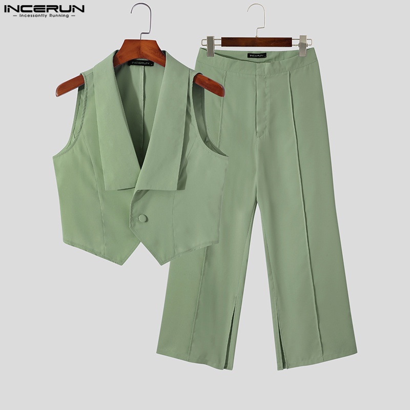 Set áo không tay + quần dài Incerun ống rộng thời trang cá tính cho nam 3 màu độc đáo tùy chọn