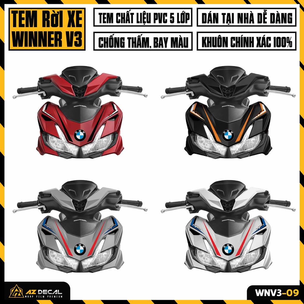 Tem Xe Winner V3 Mẫu HP4 | WNV3-09 | Decal Rời Dán Winner X 2022 Cao Cấp Bền Màu, Cắt Khuôn Sẵn Dễ Dán