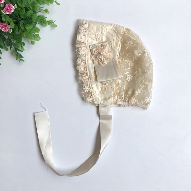 Mũ Nón Ren Hoa Đính Hạt Dễ Thương Có Dây Cột Sang Trọng Cho Bé Gái