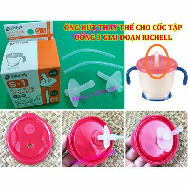 1 Ống / Hộp 2 ống hút nước thay thế cốc tập uống 3 giai đoạn Richell và cho Cốc Kichilachi Kichi - S-1 RC93794