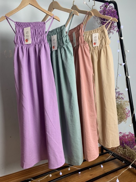 ĐẦM ĐŨI SUÔNG - VÁY MAXI đũi cổ yếm thắt eo chun ngực | BigBuy360 - bigbuy360.vn