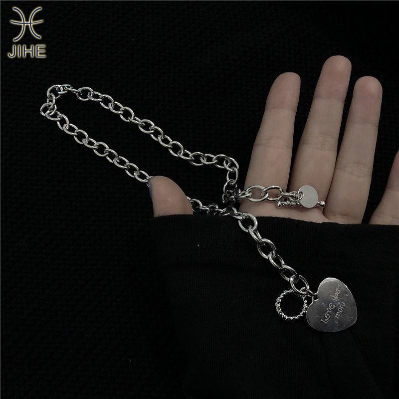 【JIHE】Choker Dây Chuyền / Vòng Tay Mặt Trái Tim Khắc Chữ Đơn Giản Phong Cách Hàn Quốc Cổ Điển