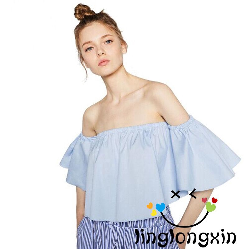 [Mã FASHIONT4WA2 giảm 10K đơn 50K] Áo croptop trễ vai tay loe gợi cảm dành cho phái nữ | BigBuy360 - bigbuy360.vn